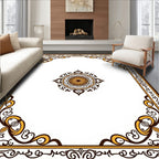 Ornate Brown and Gold Mandala Border Rug