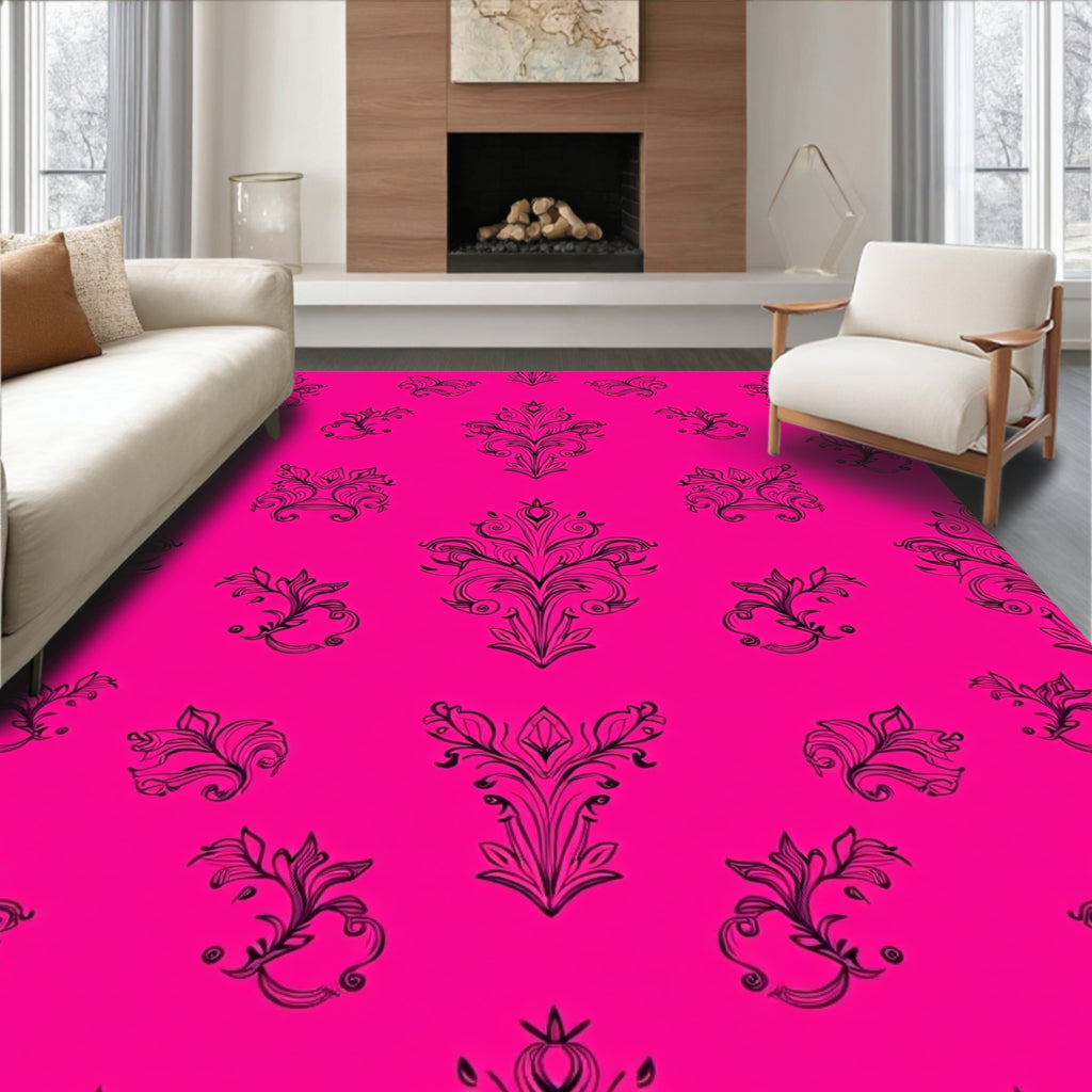 Vibrant Floral Scroll Pattern Rug