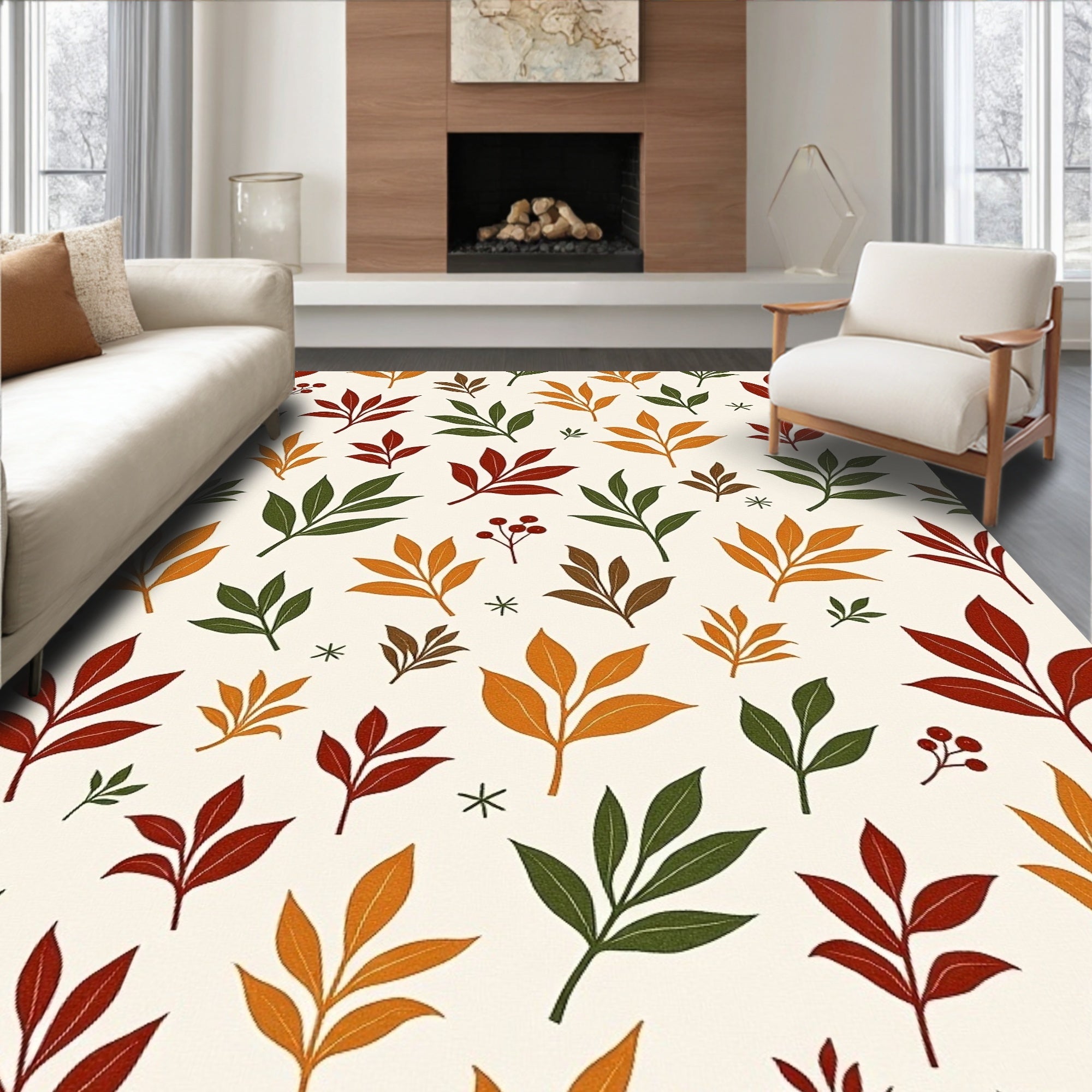 Autumn Leaves And Berries Pattern Rug