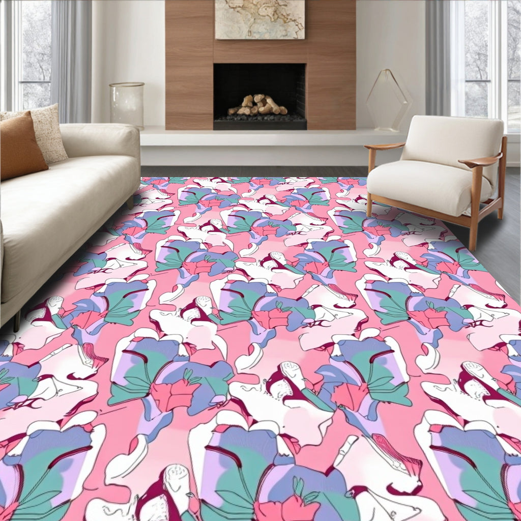 Abstract Floral Patchwork Pink Harmony Rug
