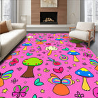 Whimsical Woodland Butterfly Mushroom Pattern Rug
