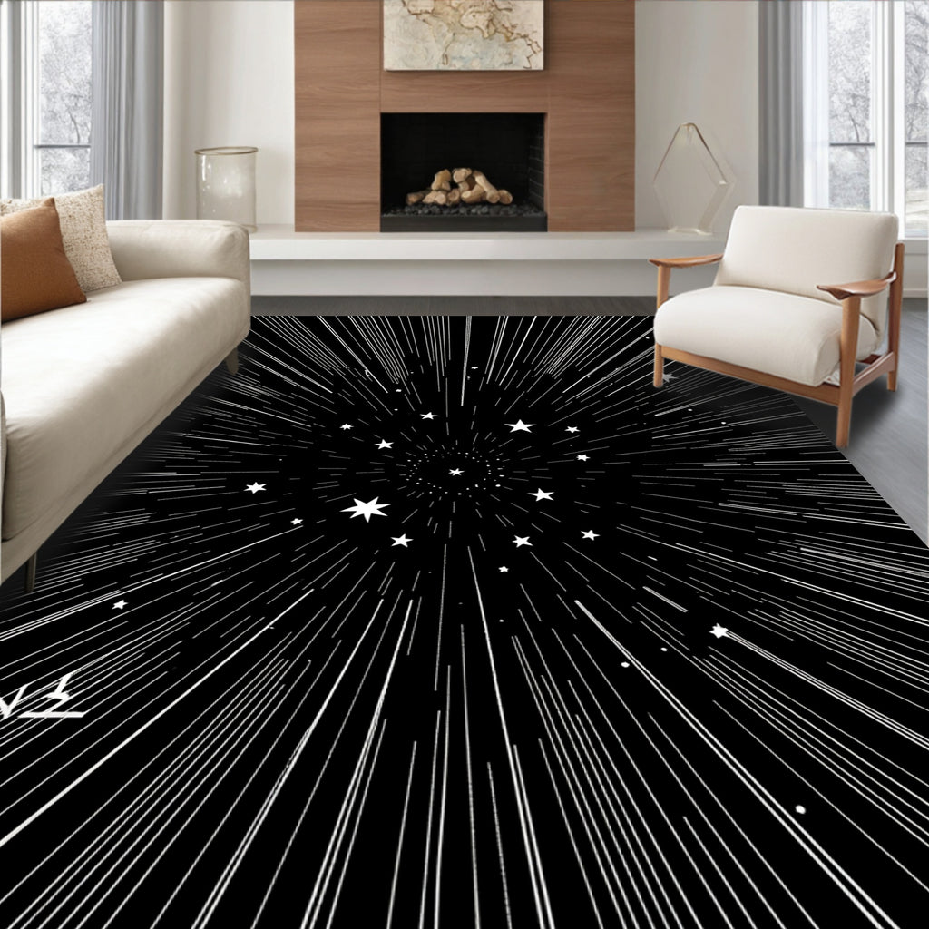 Cosmic Starburst Tunnel With White Stars Rug