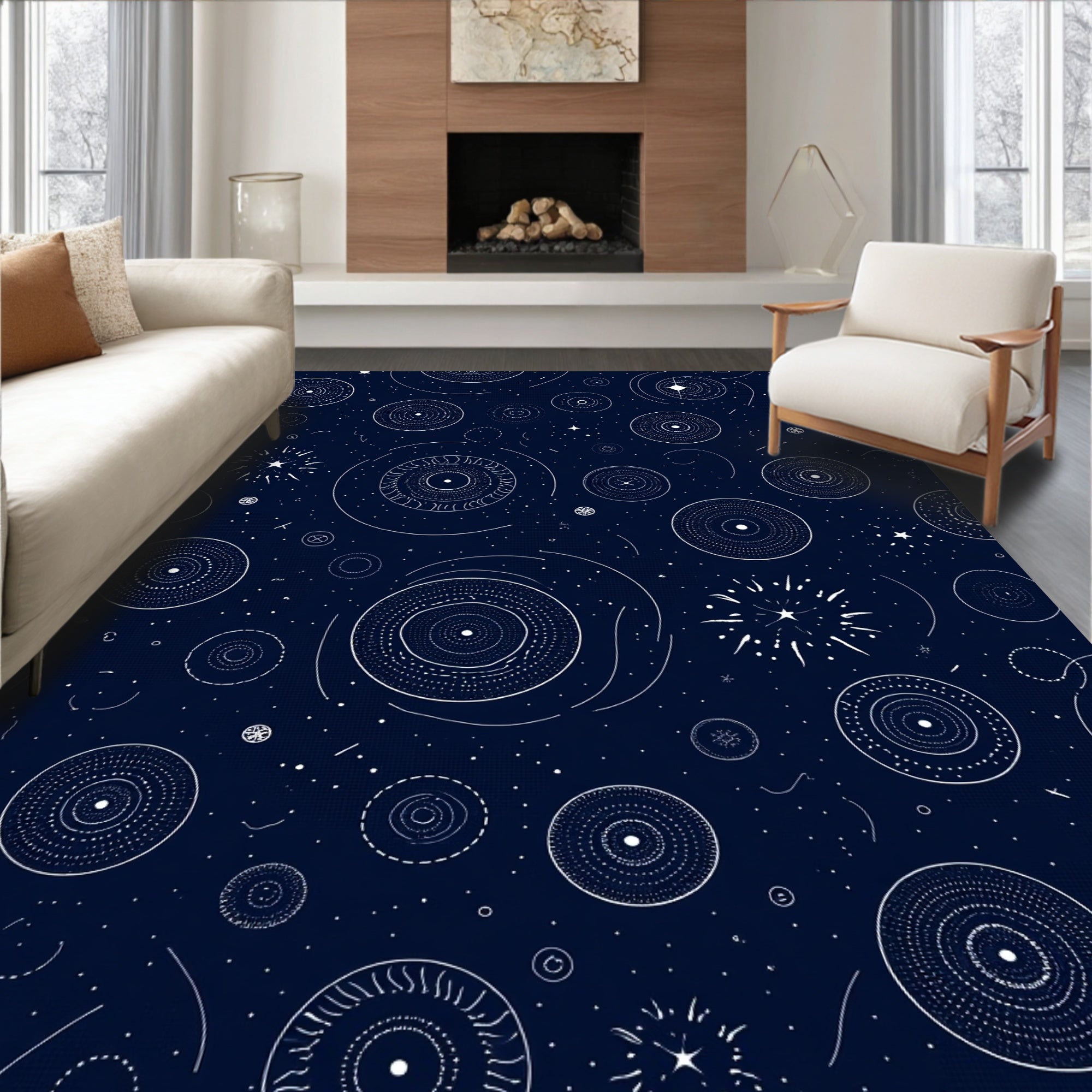 Celestial Circles Starburst Pattern Rug
