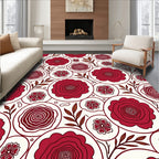 Bold Red Floral Circle Pattern Rug