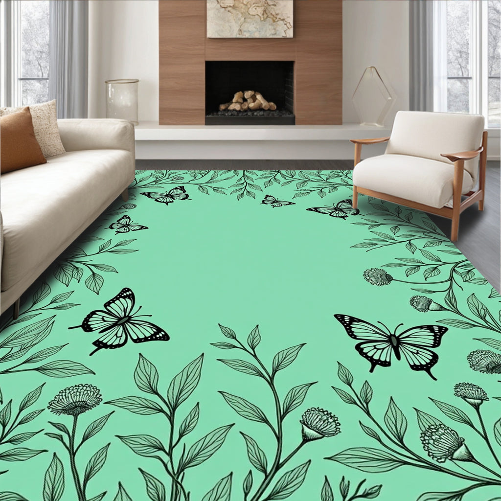 Botanical Butterfly Sketch Pattern Rug