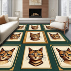Vintage Cat Portrait Grid Pattern Rug