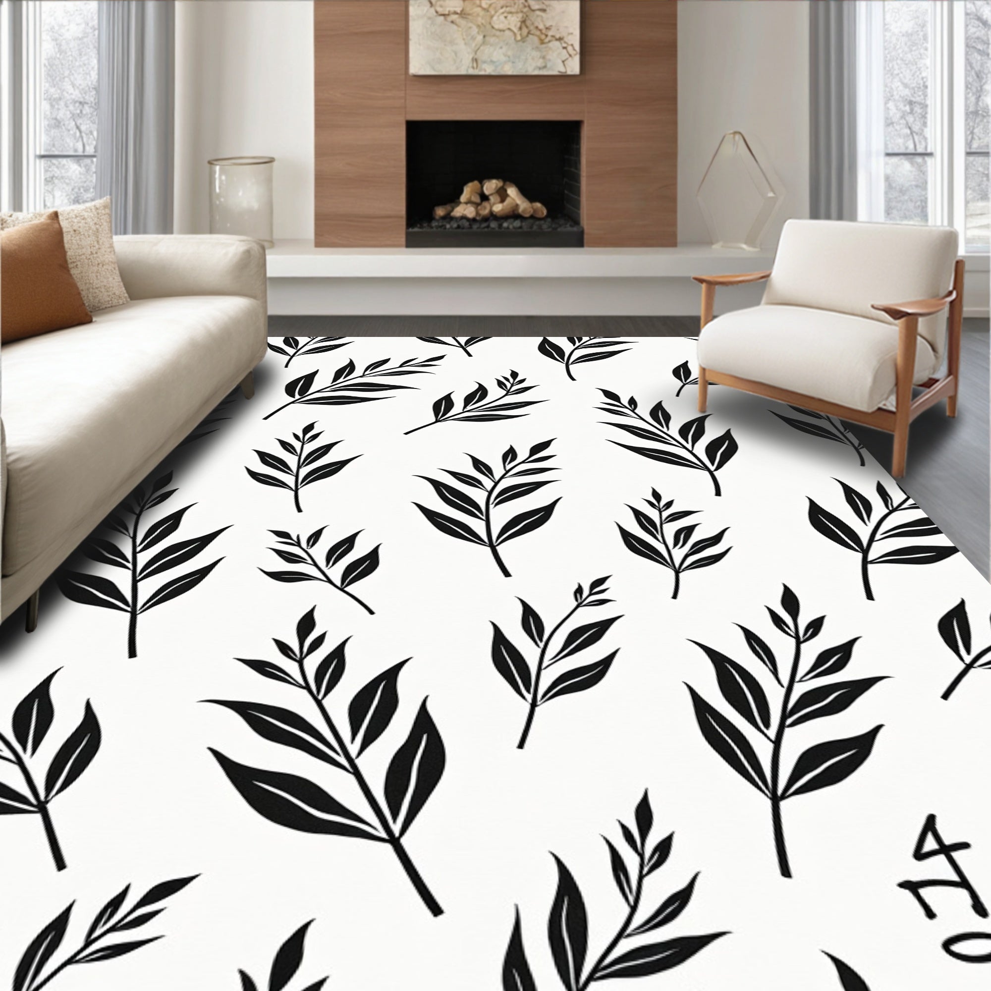 Botanical Leaf Pattern Contrast Rug