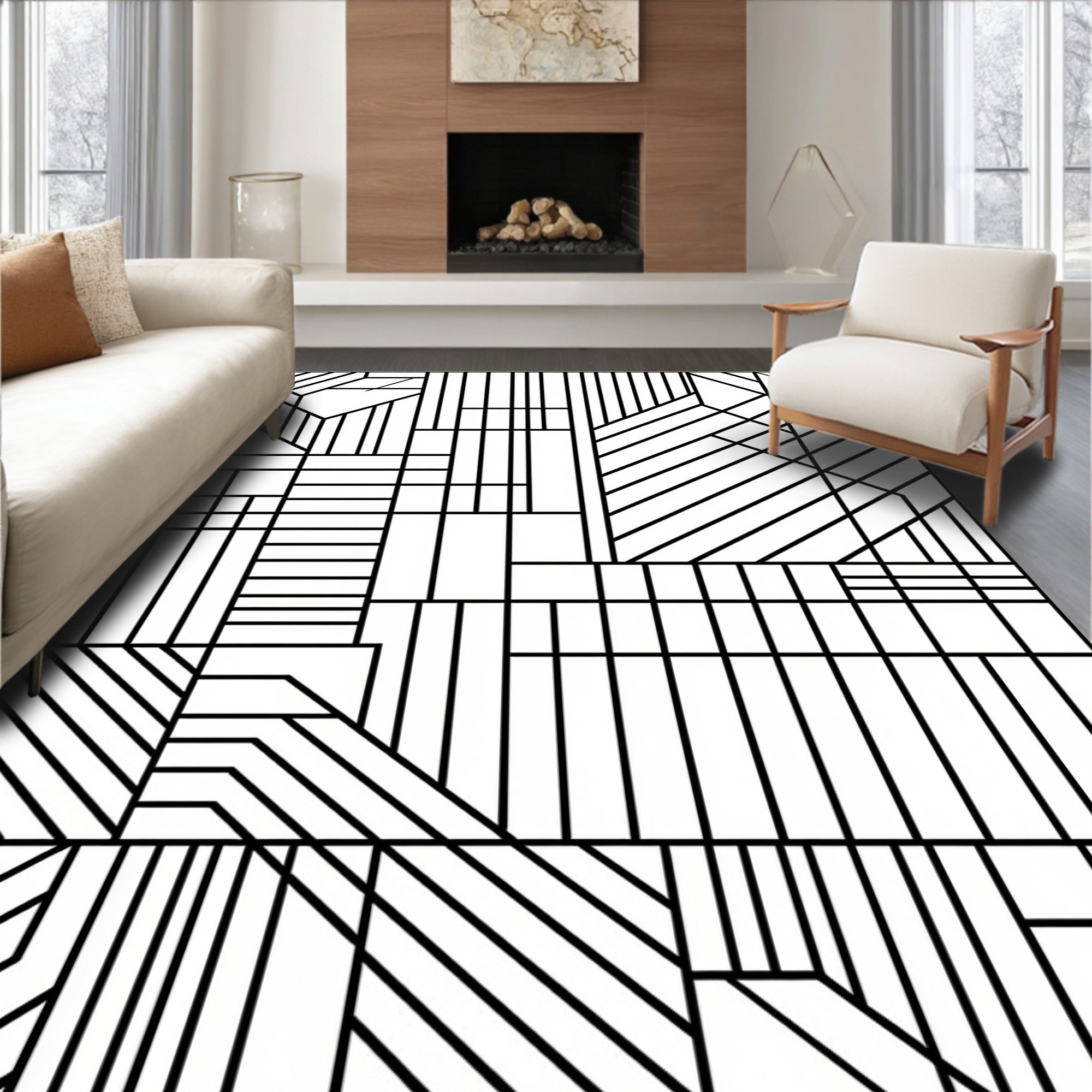 Structured Lines Geometric Pattern Rug