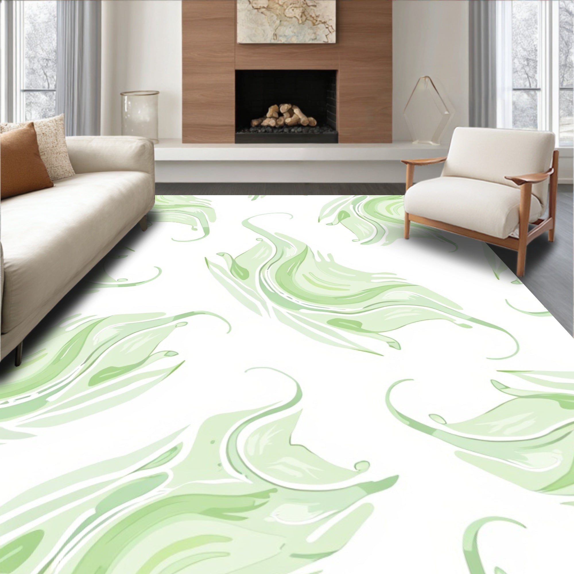 Abstract Swirl Green Watercolour Pattern Rug