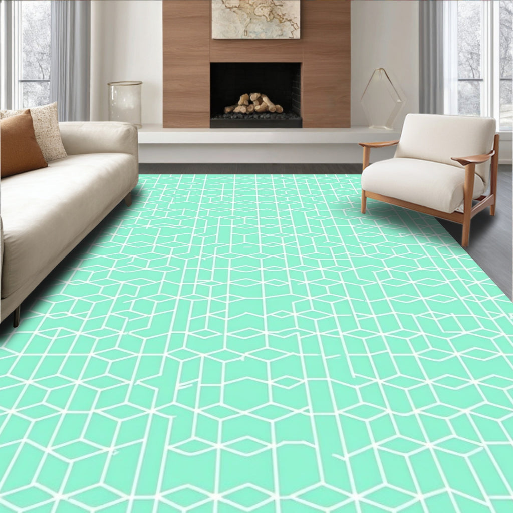 Cool Mint Geometric Cubes Contour Rug