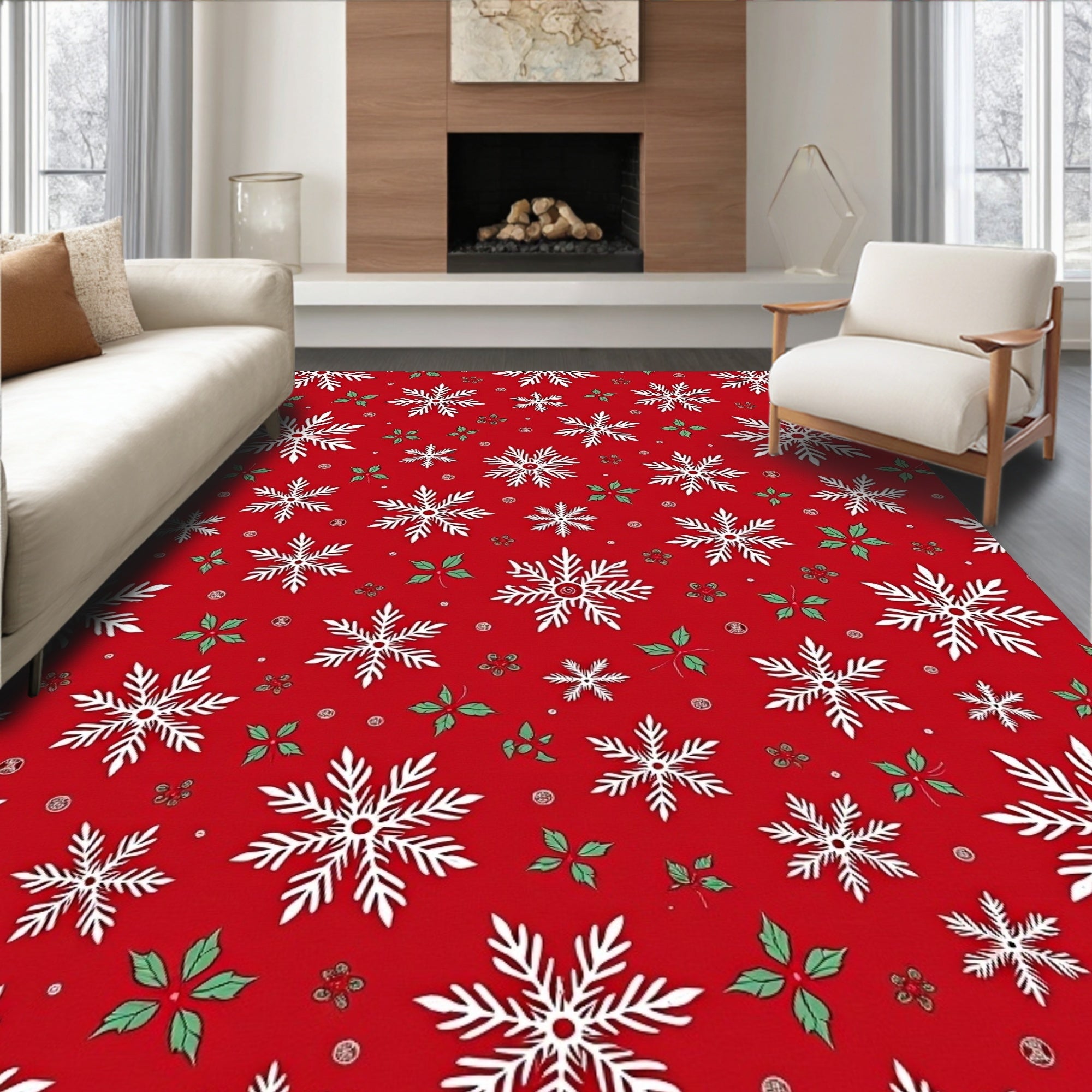 Winter Snowflake Medallion Pattern Rug