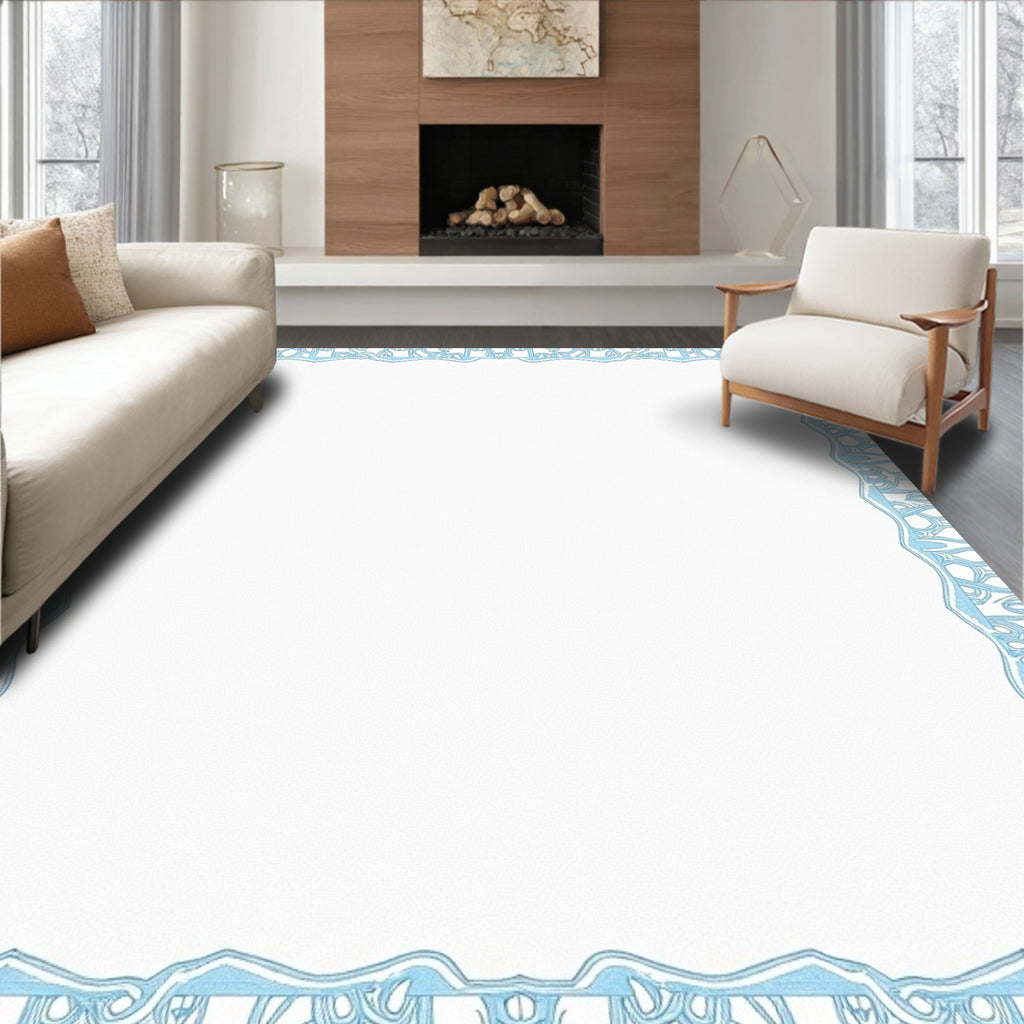 Light Blue Ornate Scroll Border Rug
