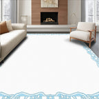 Light Blue Ornate Scroll Border Rug
