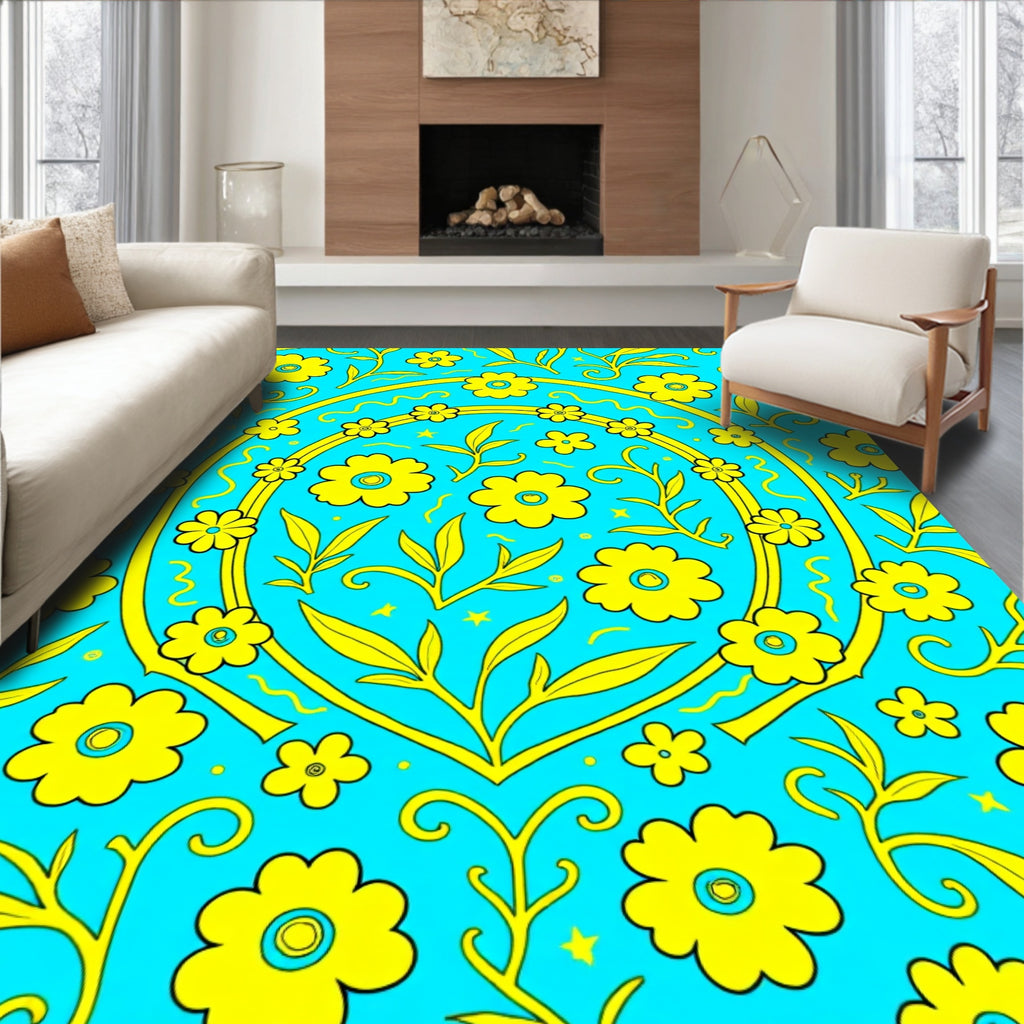 Yellow Floral Medley Pattern Rug