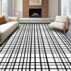 Classic Black White Grid Pattern Rug