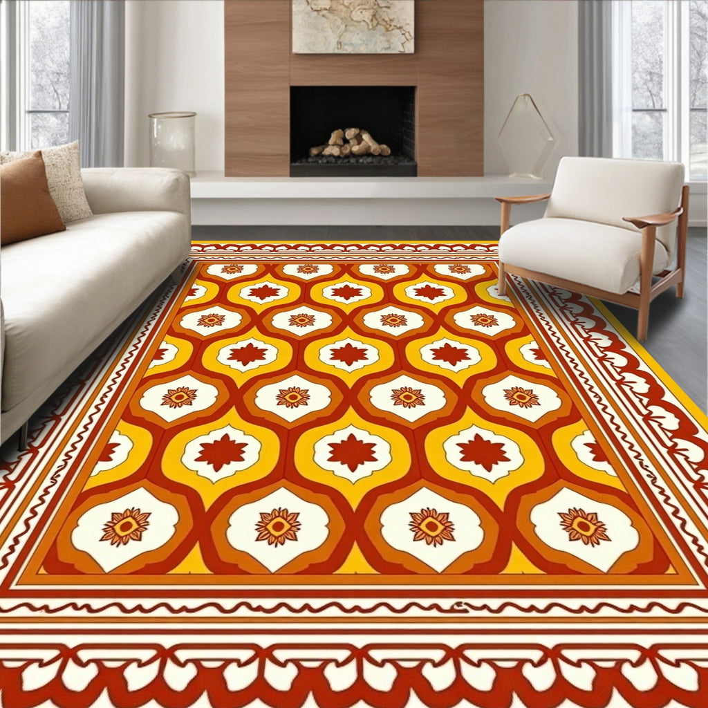 Retro Floral Geometric Pattern Rug