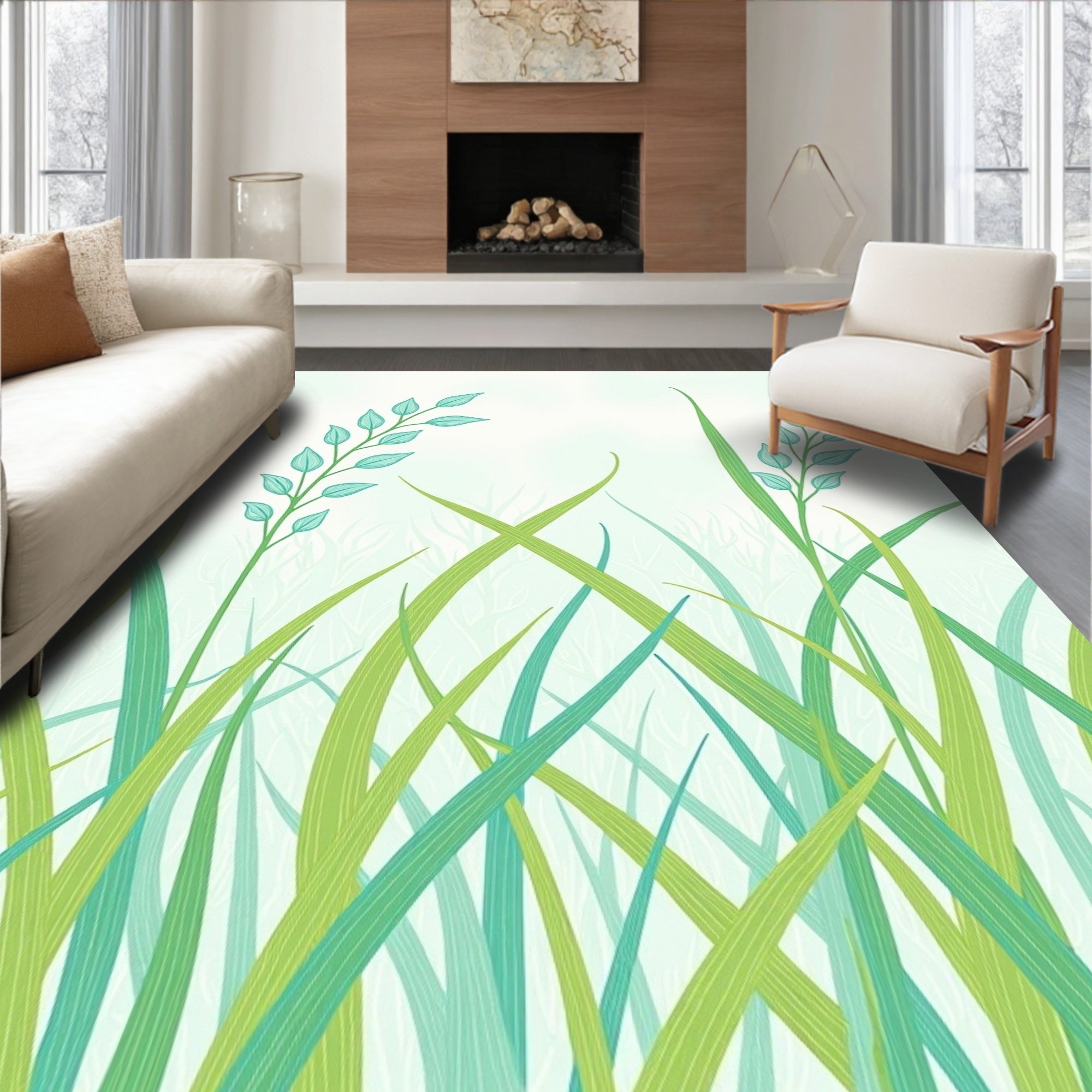 Fresh Green Grass Field Pattern Rug