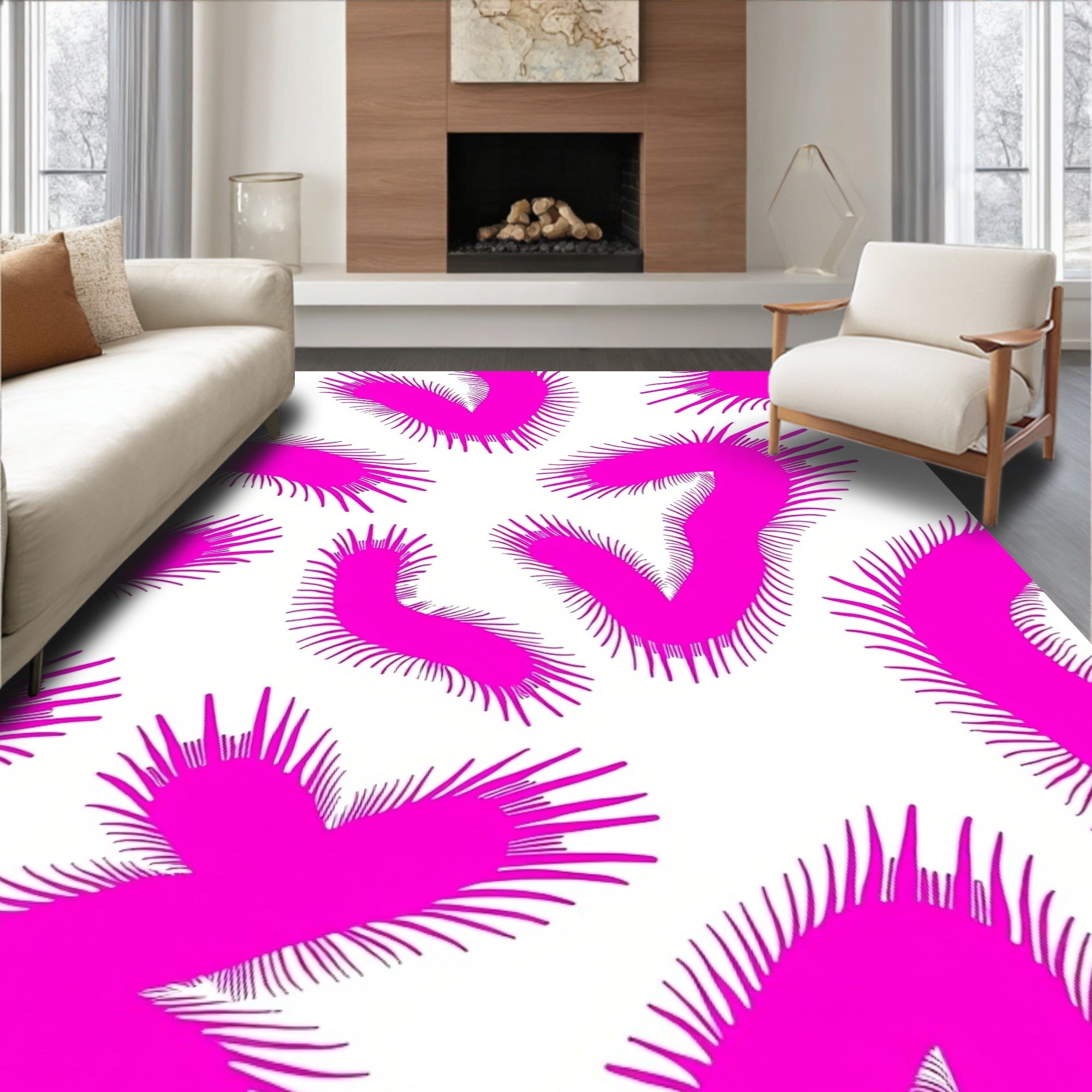 Whimsical Pink Furry Abstract Pattern Rug