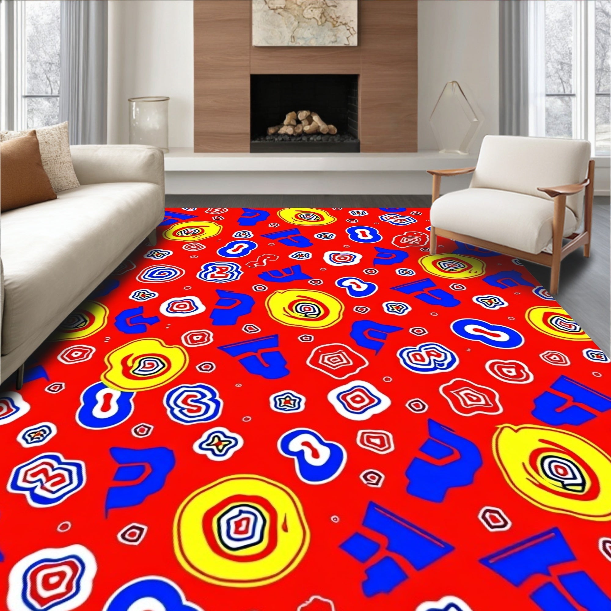 Abstract Bold Shapes Red Background Rug