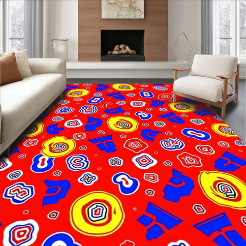 Abstract Bold Shapes Red Background Rug