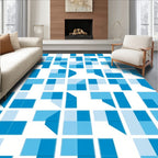 Cool Blue Geometric Tile Pattern Rug