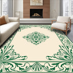 Elegant Green Scrollwork Damask Pattern Rug