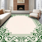 Ornate Scrollwork Green Border Design Rug