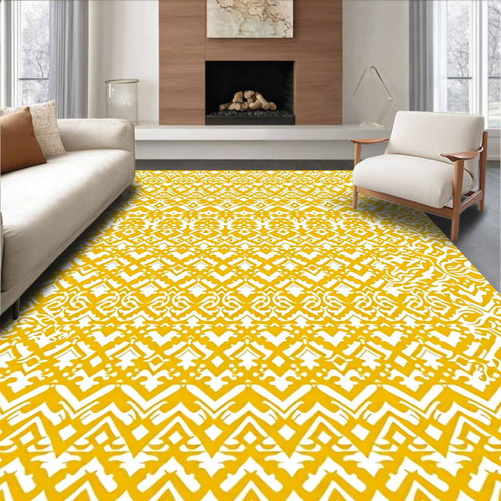 Golden Abstract Geometric Stripe Pattern Rug