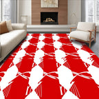 Bold Red White Geometric Pattern Rug