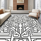 Art Deco Circuitry Black White Design Rug
