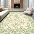 Delicate Green Leaf Vines Pattern Rug