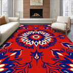 Bold Floral Mandala Red Blue Design Rug