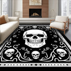 Gothic Skull Patterned Black White Rug
