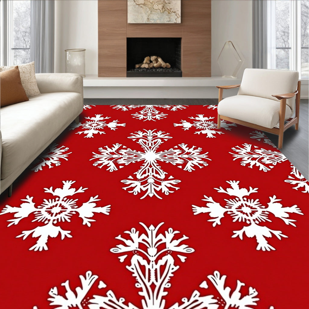 White Snowflake Damask On Red Rug