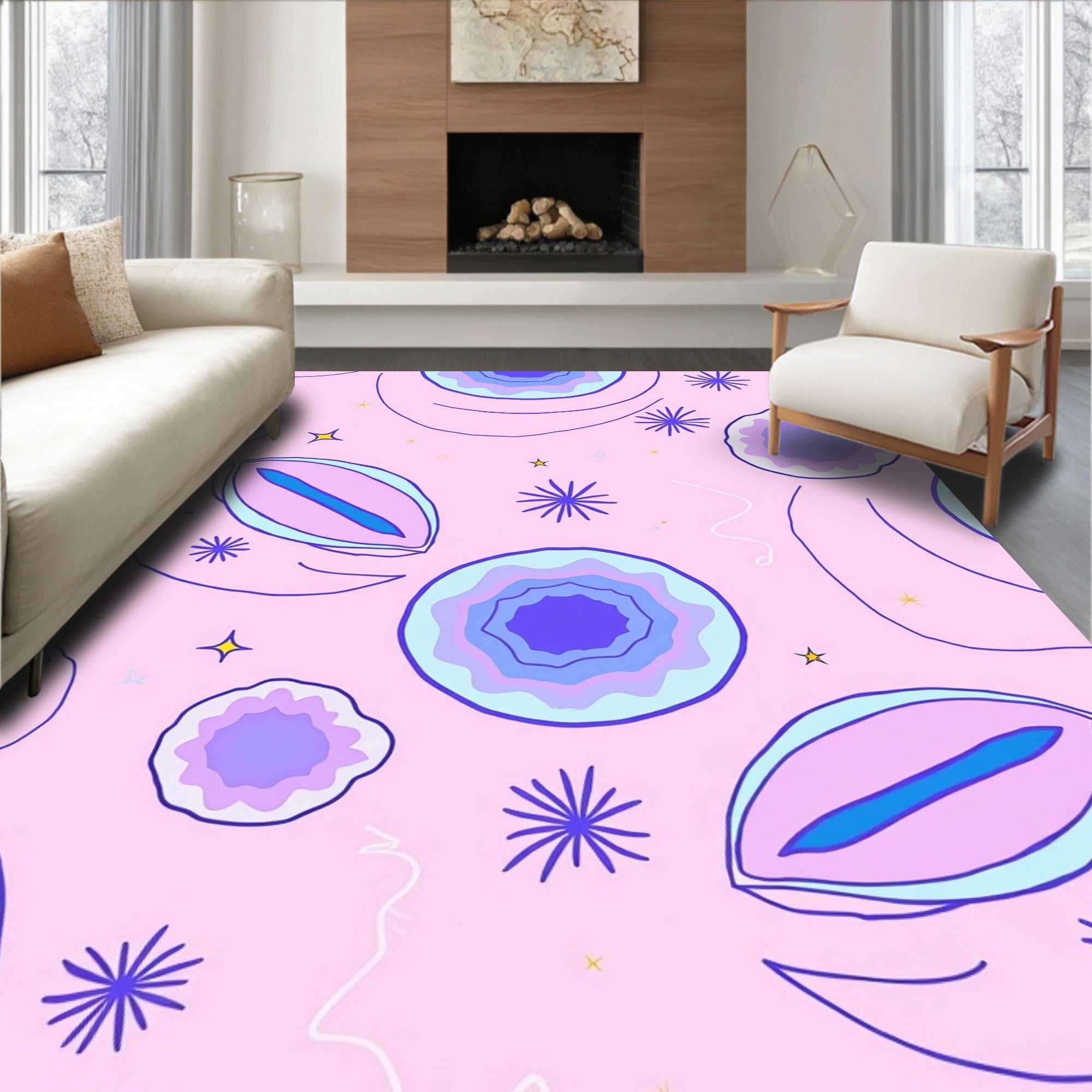 Pink Lavender Violet Abstract Geode Bloom Rug