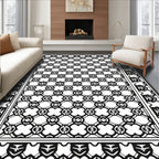 Intricate Black White Geometric Pattern Rug