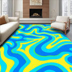 Groovy Blue Yellow Swirl Pattern Rug
