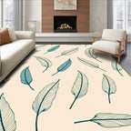 Feather Pattern Elegant Beige Blue Design Rug