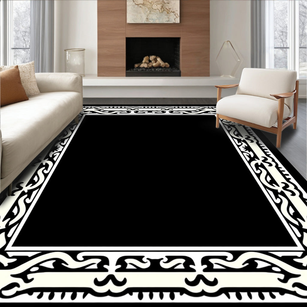 Ornate Black Cream Border Delight Rug