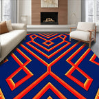 Bold Red Orange Geometric Pattern Rug