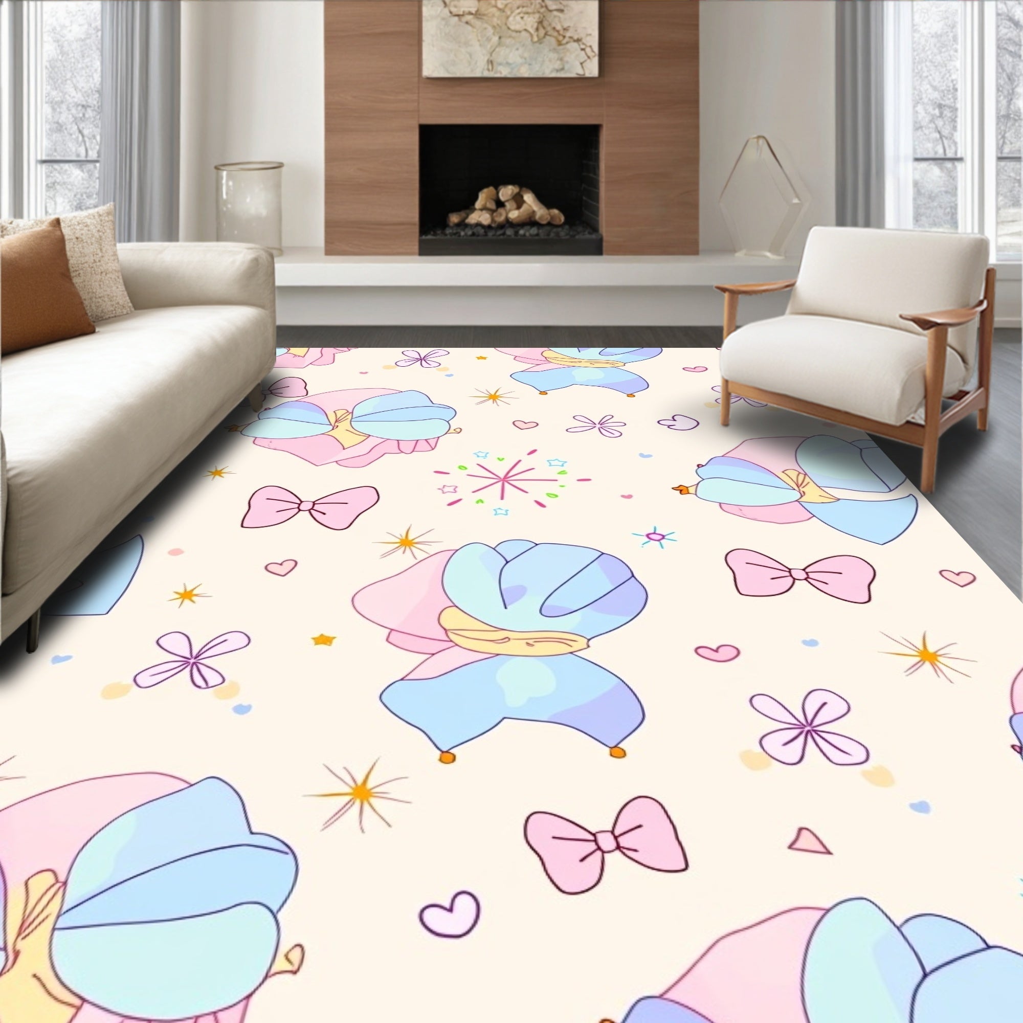Pastel Colors Bows Flowers Design Rug