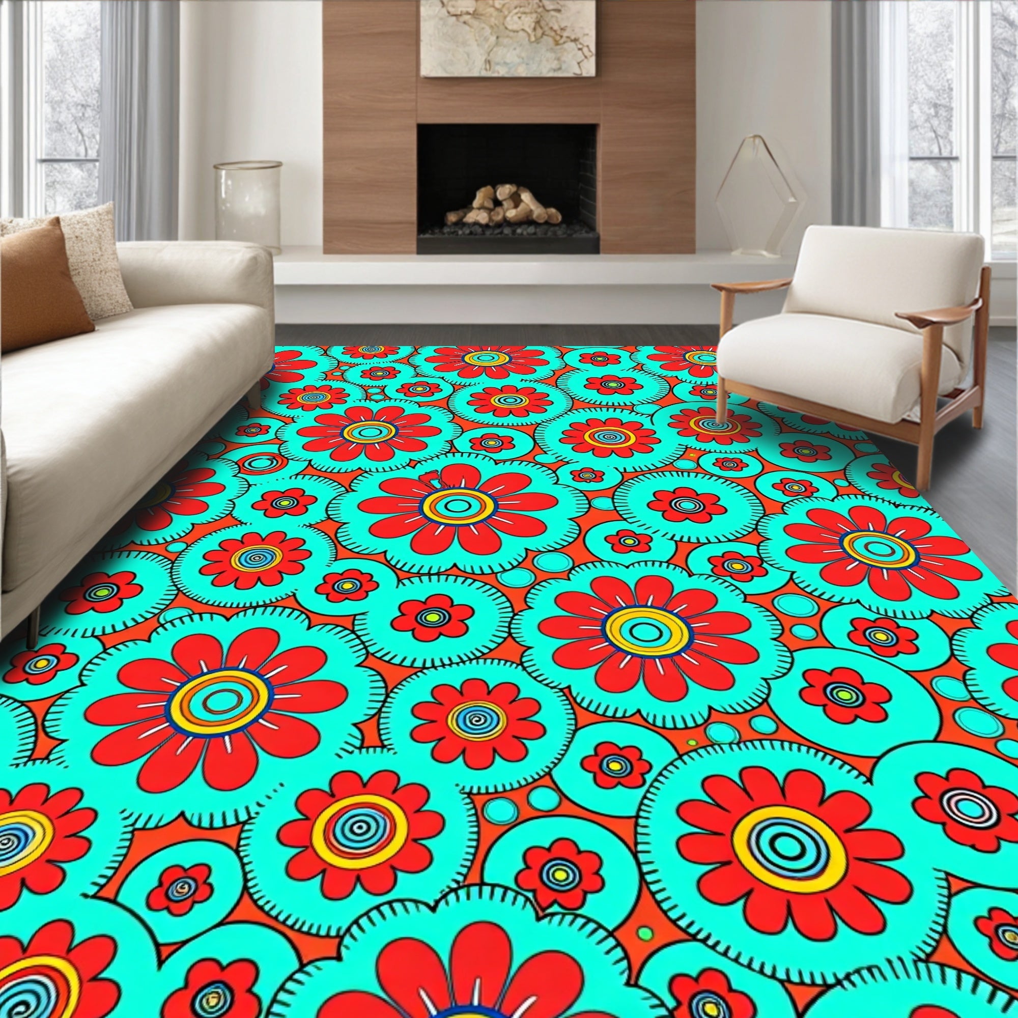 Retro Floral Abstract Pattern Rug