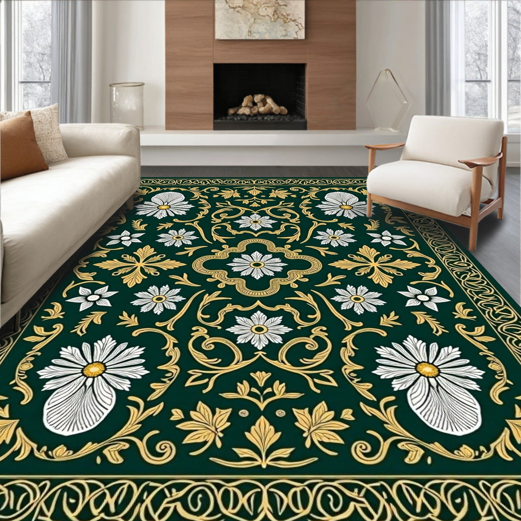 Ornate Floral Border With Daisies Rug
