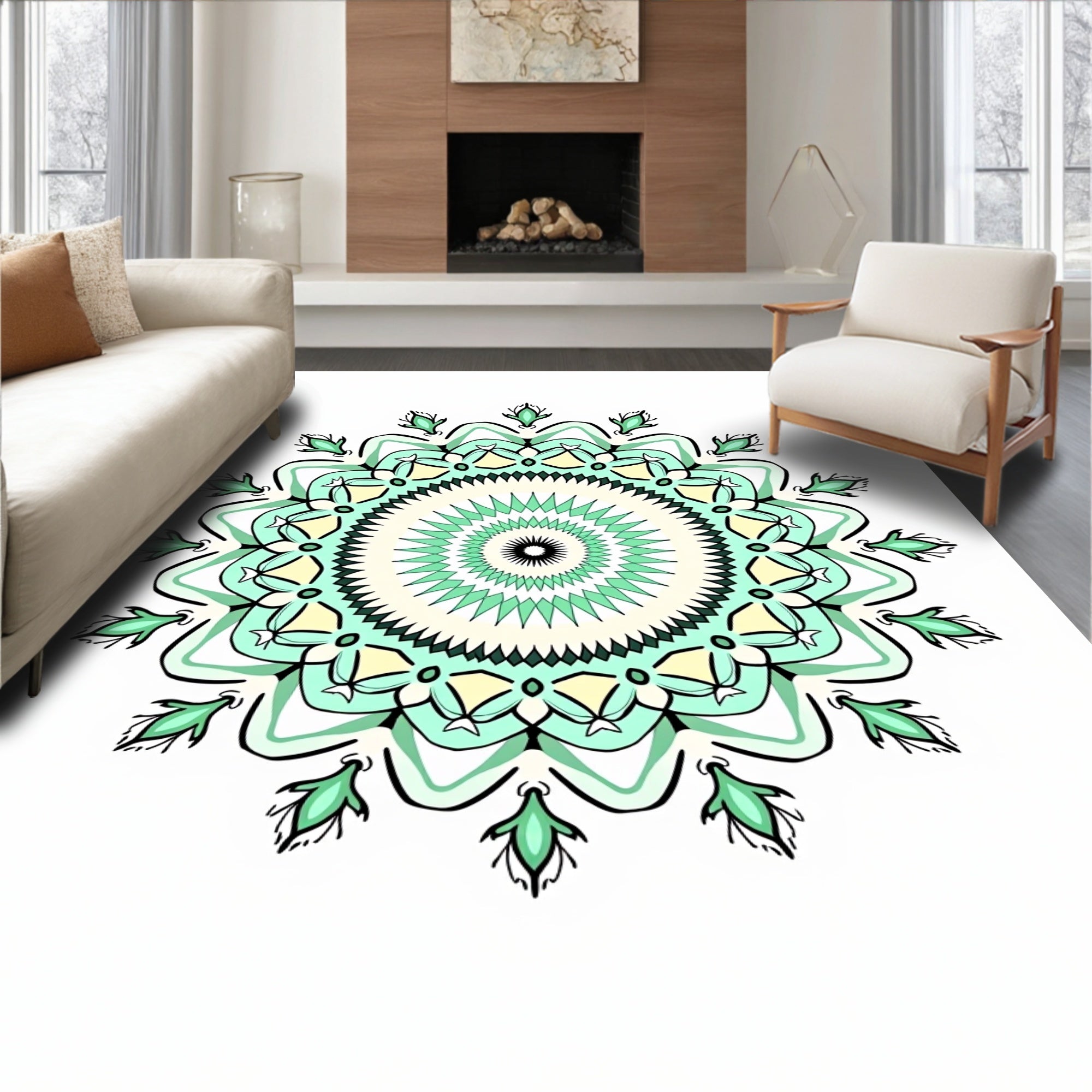 Radiant Mint And Yellow Mandala Design Rug