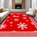 Red White Reindeer Snowflake Pattern Rug