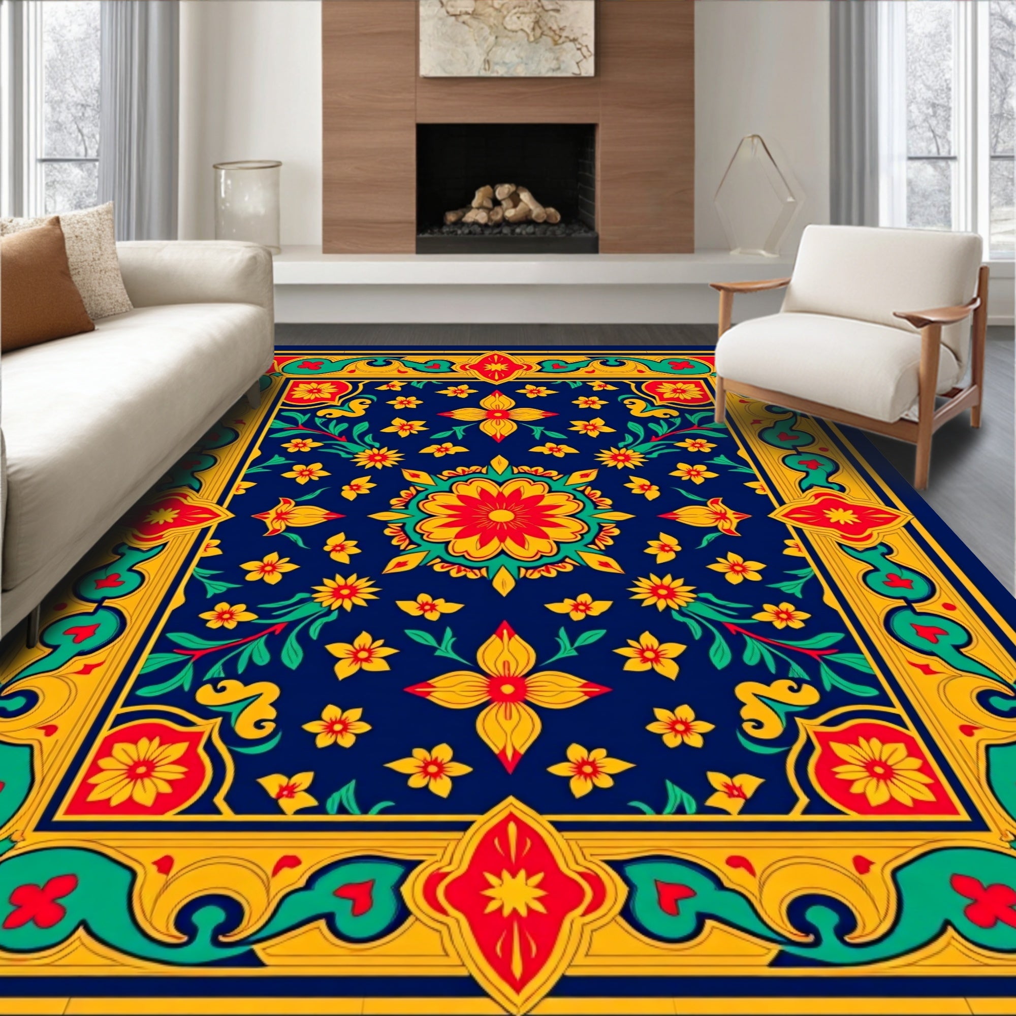 Vibrant Floral Border Medallion Medley Rug