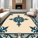 Teal Beige Ornate Scroll Medallion Rug