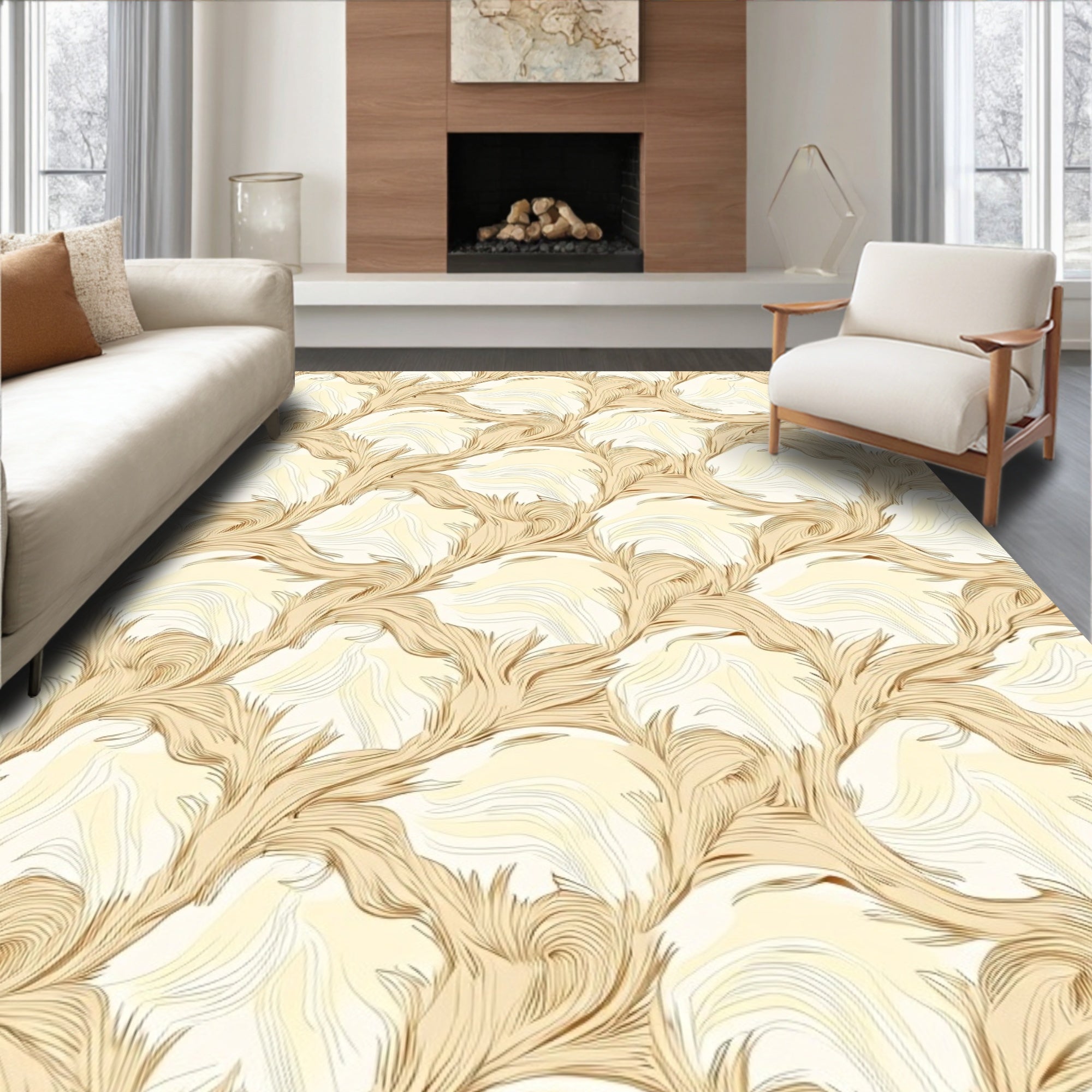 Golden Swirl Art Nouveau Pattern Rug