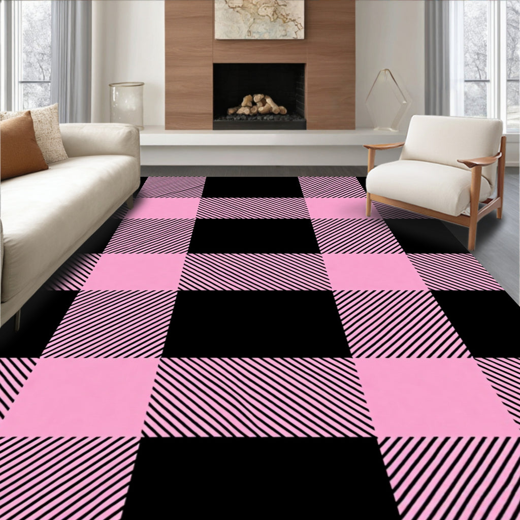 Pink Black Buffalo Check Plaid Rug