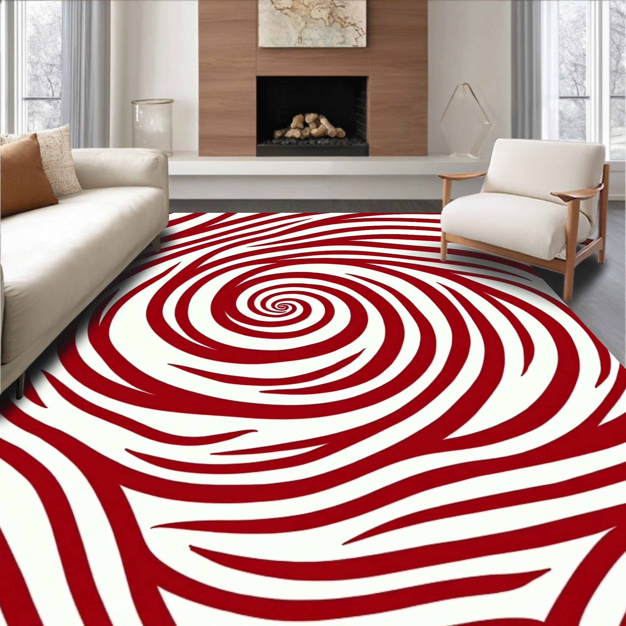 Red Swirling Abstract Pattern Rug
